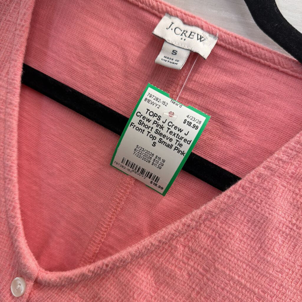 J Crew Pink Textured Short Sleeve Tie Front Top Small
