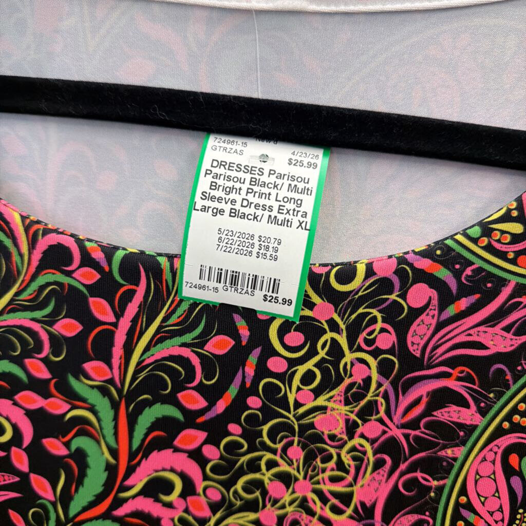 Parisou Black/ Multi Bright Print Long Sleeve Dress Extra Large