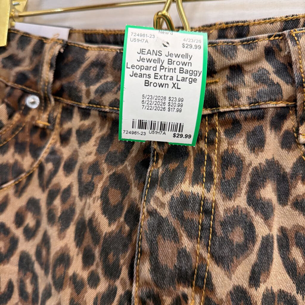 Jewelly Brown Leopard Print Baggy Jeans Extra Large