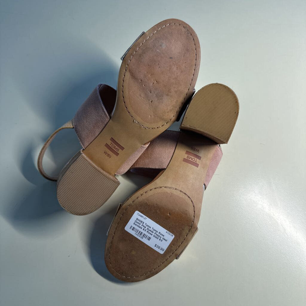 Toms Rose Gold/ Pink Suede Poppy Heel Sandals 8.5