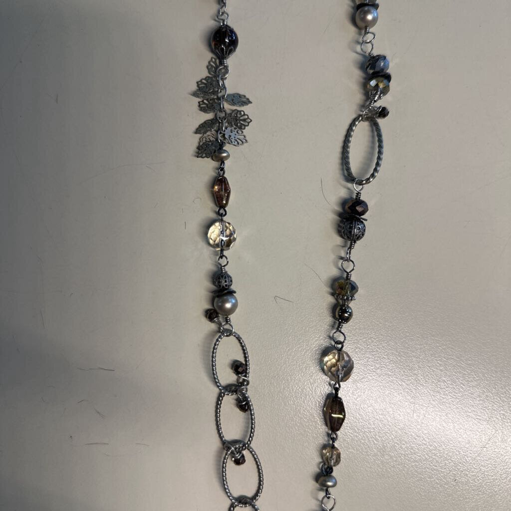 Anne Vaughan Silver/ Grey Stone Long Necklace