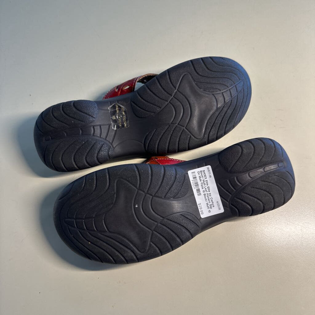 Elite by Corkys Black/ Multi Leaf Pattern Slip On Mule Flats 10