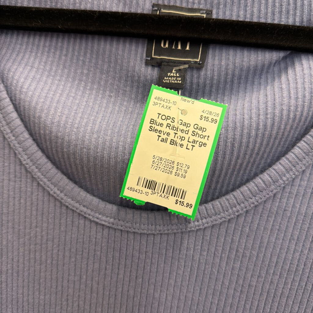 Gap Blue Ribbed Short Sleeve Top Large Tall