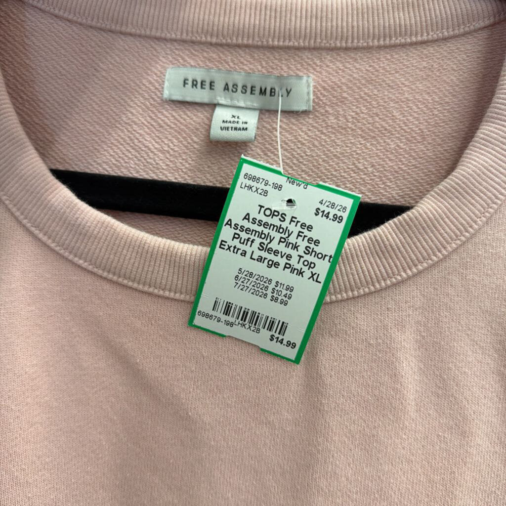 Free Assembly Pink Short Puff Sleeve Top Extra Large