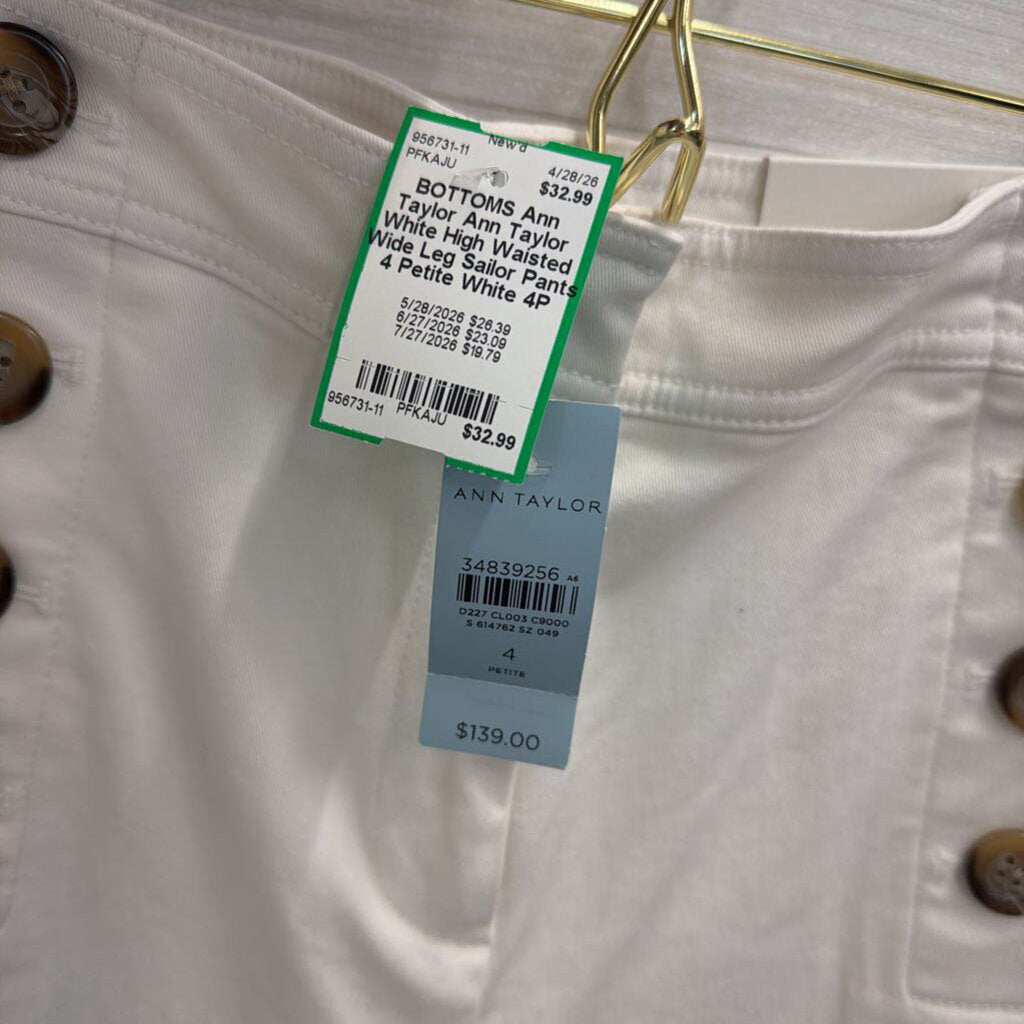 Ann Taylor White High Waisted Wide Leg Sailor Pants 4 Petite