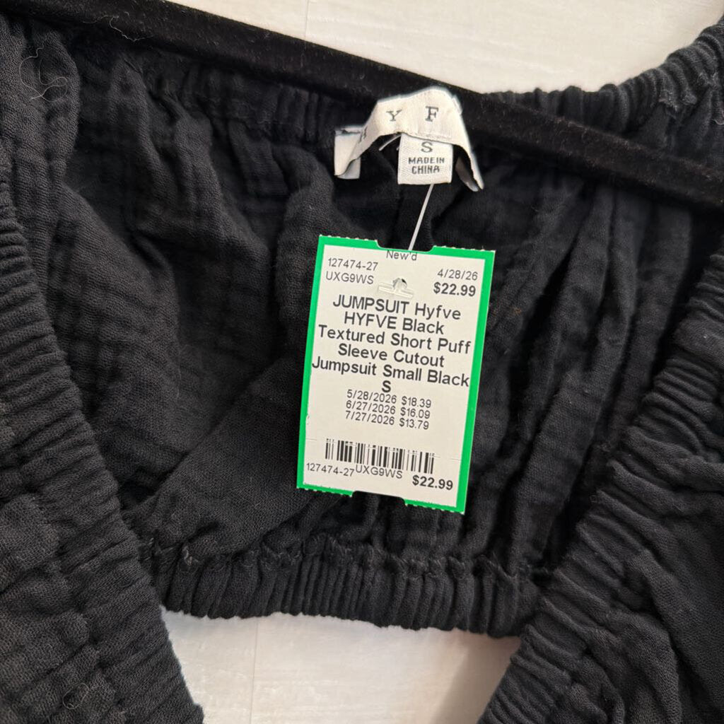 HYFVE Black Textured Short Puff Sleeve Cutout Jumpsuit Small