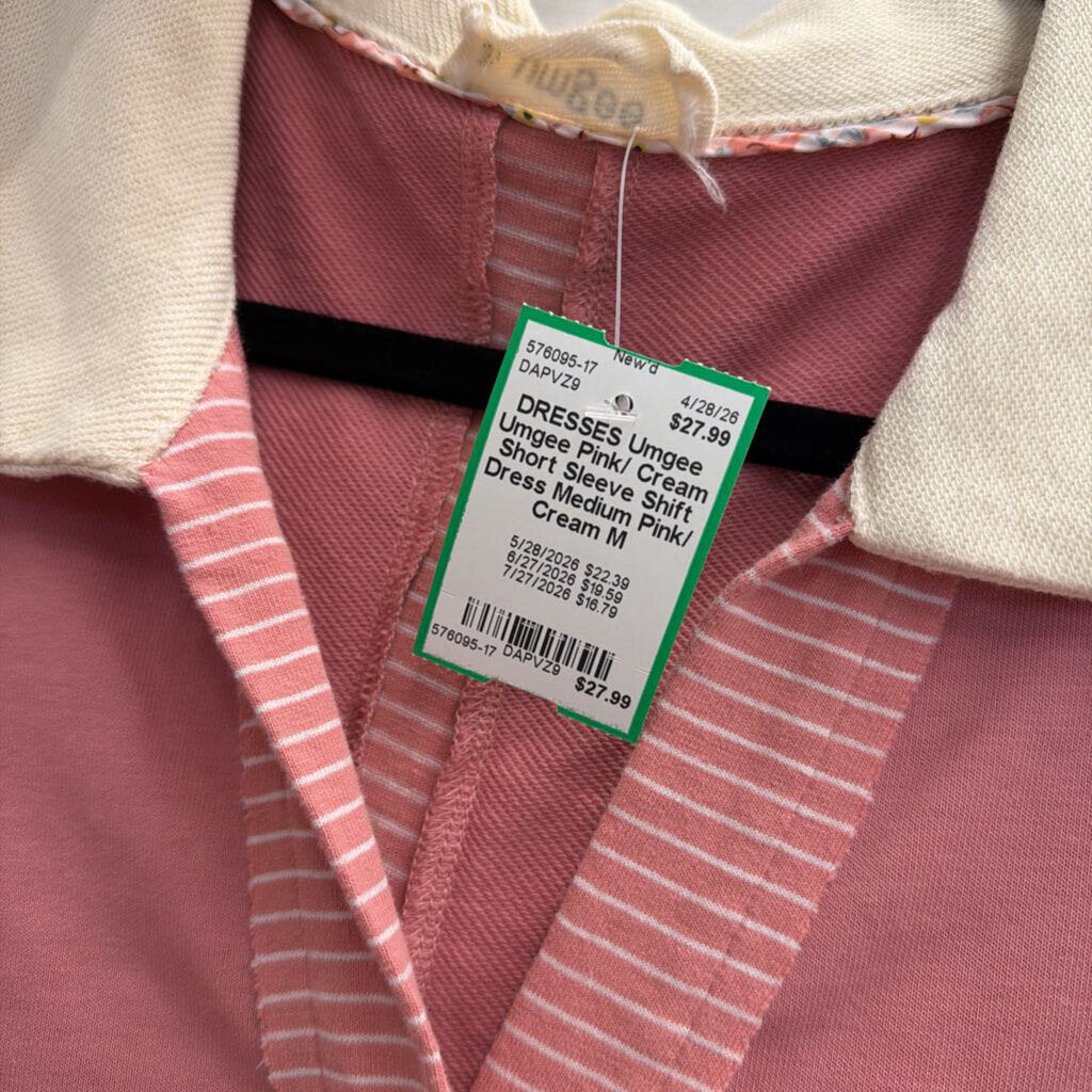 Umgee Pink/ Cream Short Sleeve Shift Dress Medium