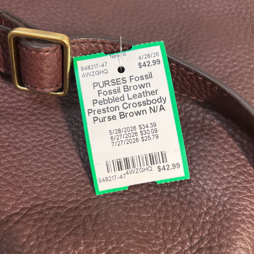 Fossil Brown Pebbled Leather Preston Crossbody Purse