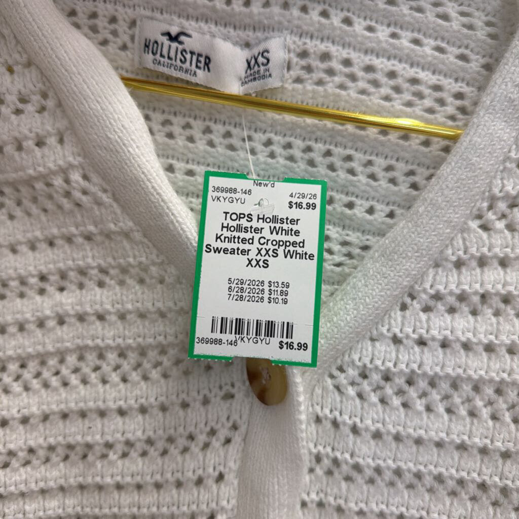 Hollister White Knitted Cropped Sweater XXS
