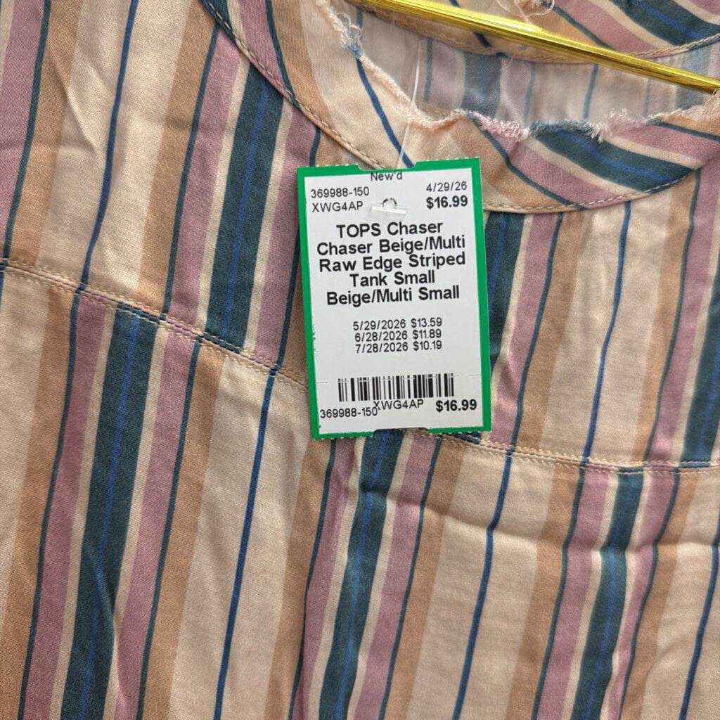 Chaser Beige/Multi Raw Edge Striped Tank Small