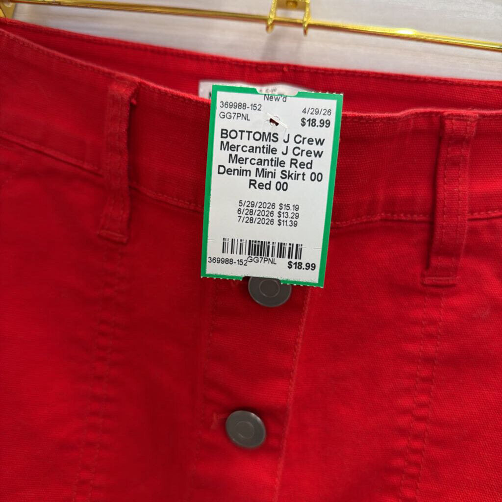 J Crew Mercantile Red Denim Mini Skirt 00