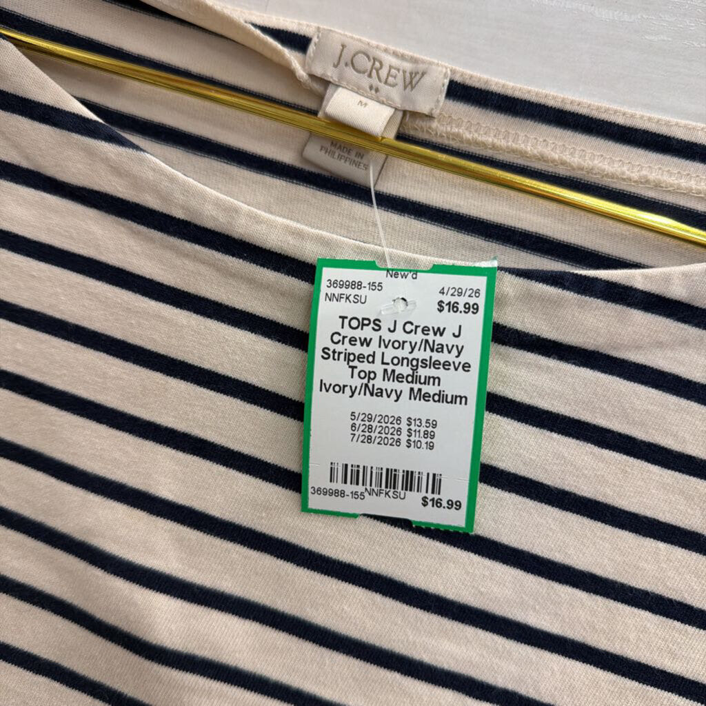 J Crew Ivory/Navy Striped Longsleeve Top Medium