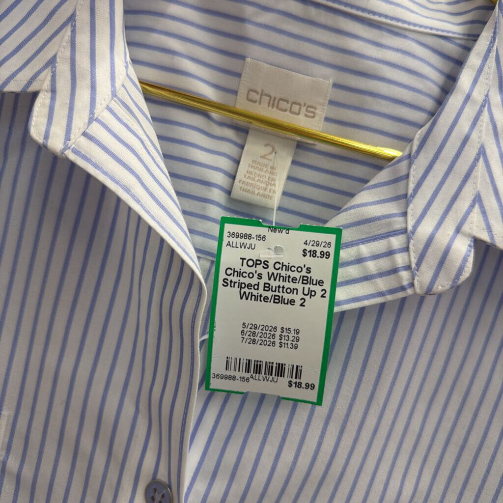 Chico's White/Blue Striped Button Up 2