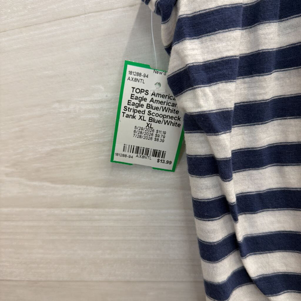 American Eagle Blue/White Striped Scoopneck Tank XL