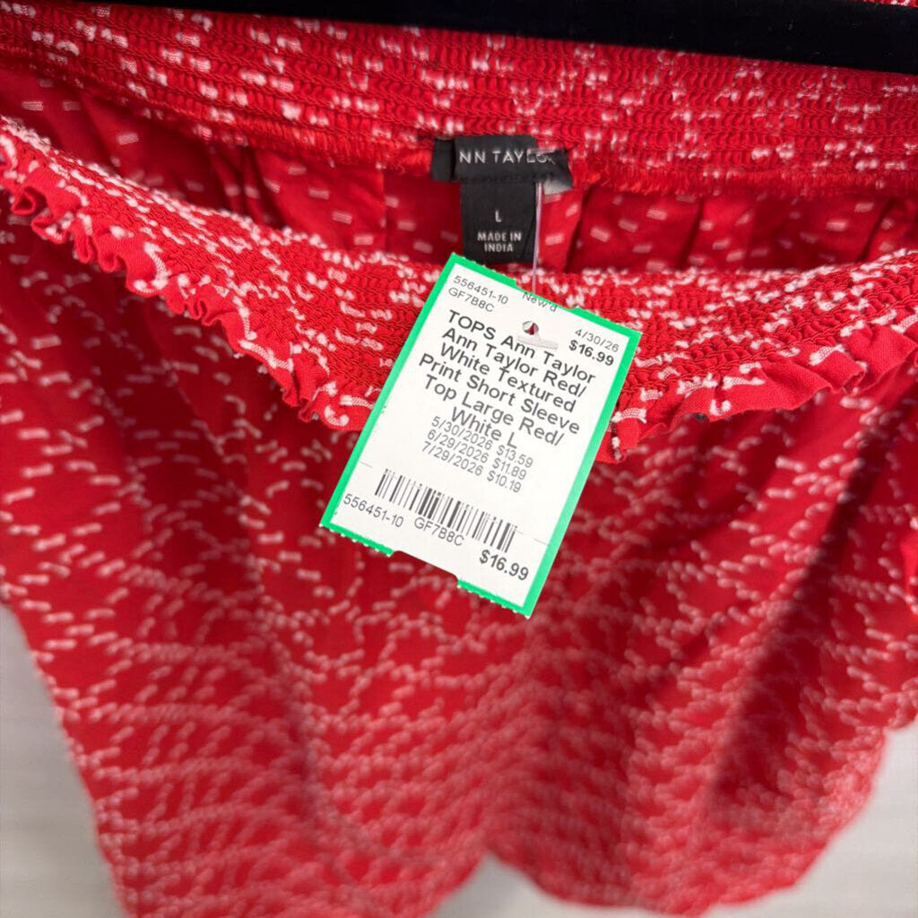 Ann Taylor Red/ White Textured Print Short Sleeve Top Large
