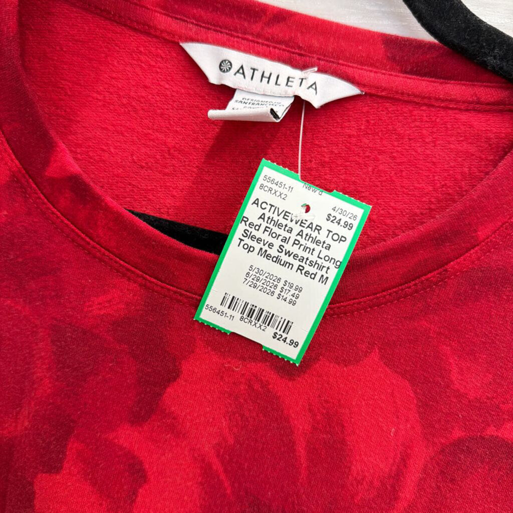 Athleta Red Floral Print Long Sleeve Sweatshirt Top Medium