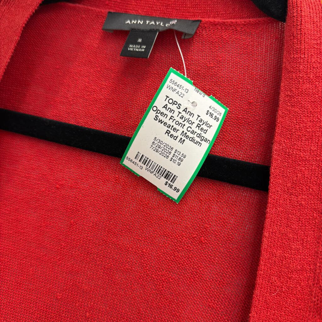 Ann Taylor Red Open Front Cardigan Sweater Medium