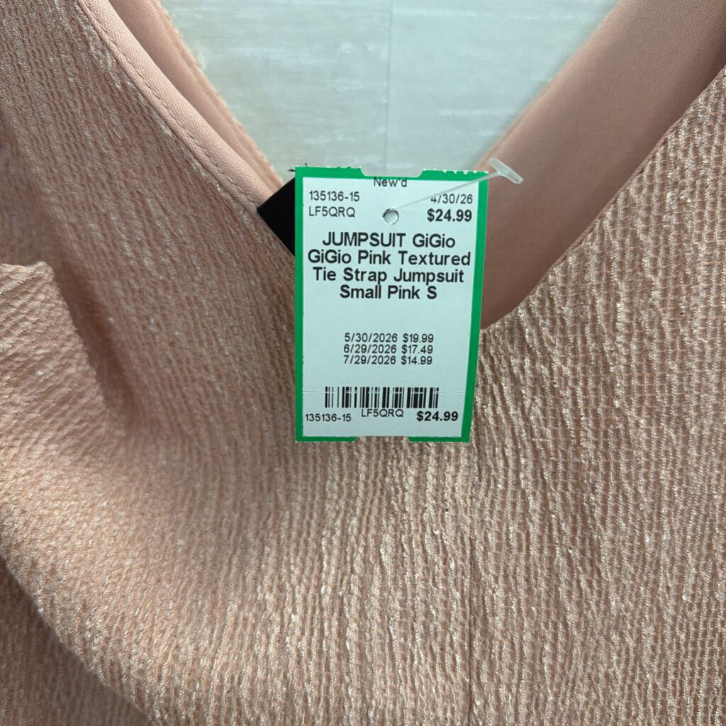 GiGio Pink Textured Tie Strap Jumpsuit Small