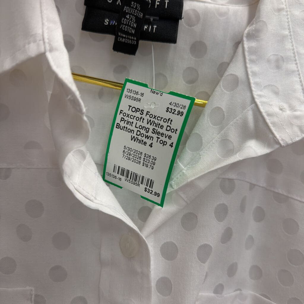 Foxcroft White Dot Print Long Sleeve Button Down Top 4