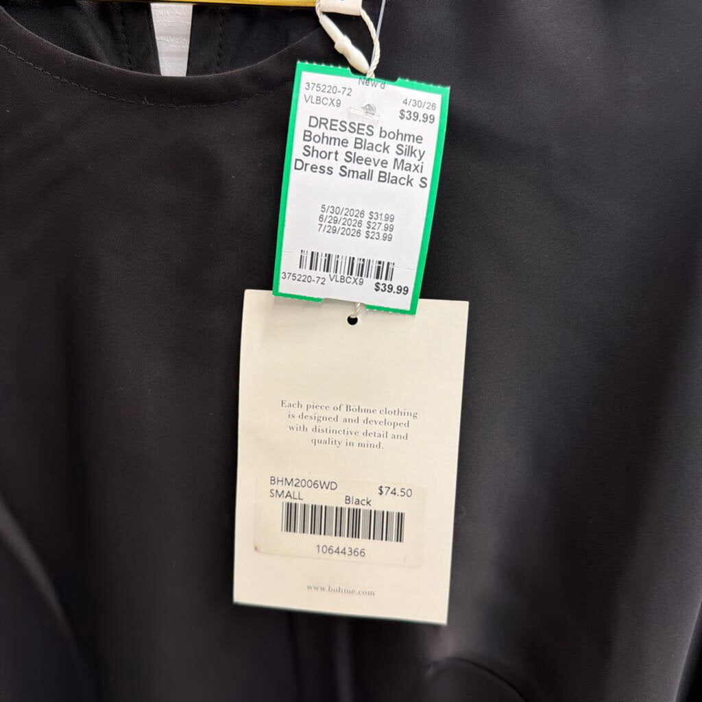 Bohme Black Silky Short Sleeve Maxi Dress Small