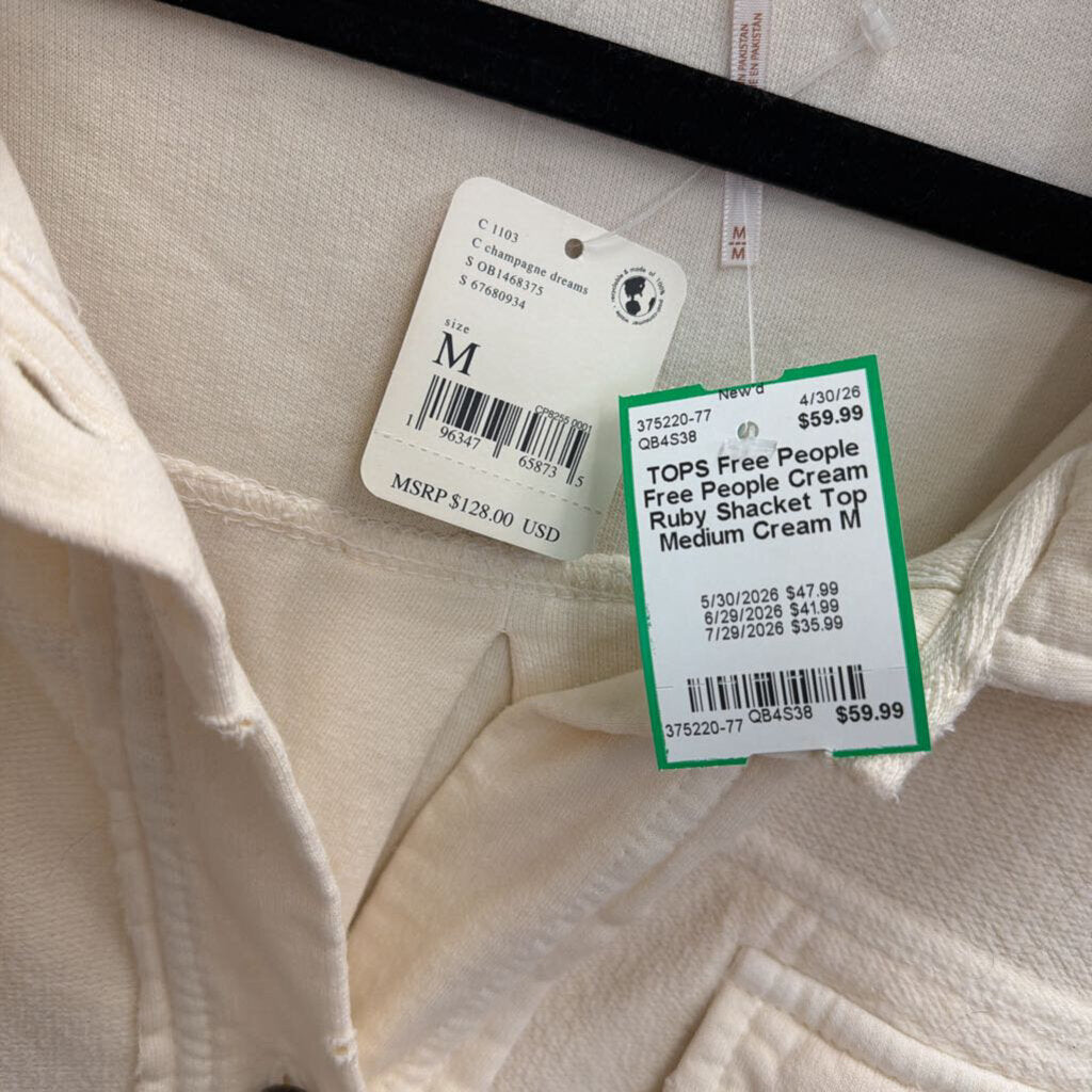 Free People Cream Ruby Shacket Top Medium