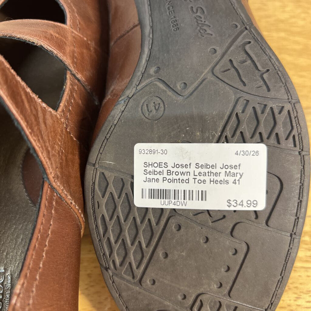 Josef Seibel Brown Leather Mary Jane Pointed Toe Heels 41