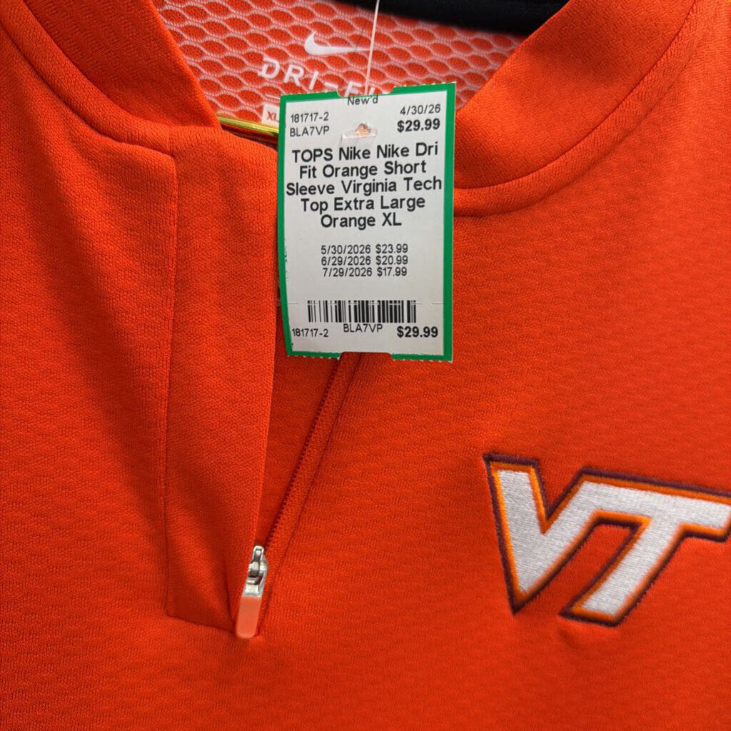 Nike Dri Fit Orange Short Sleeve Virginia Tech Top Extra Large