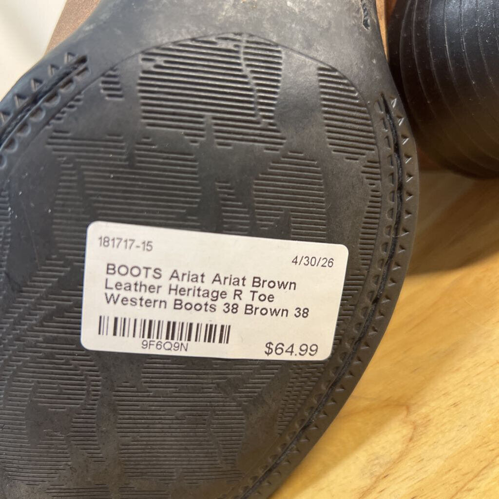 Ariat Brown Leather Heritage R Toe Western Boots 38
