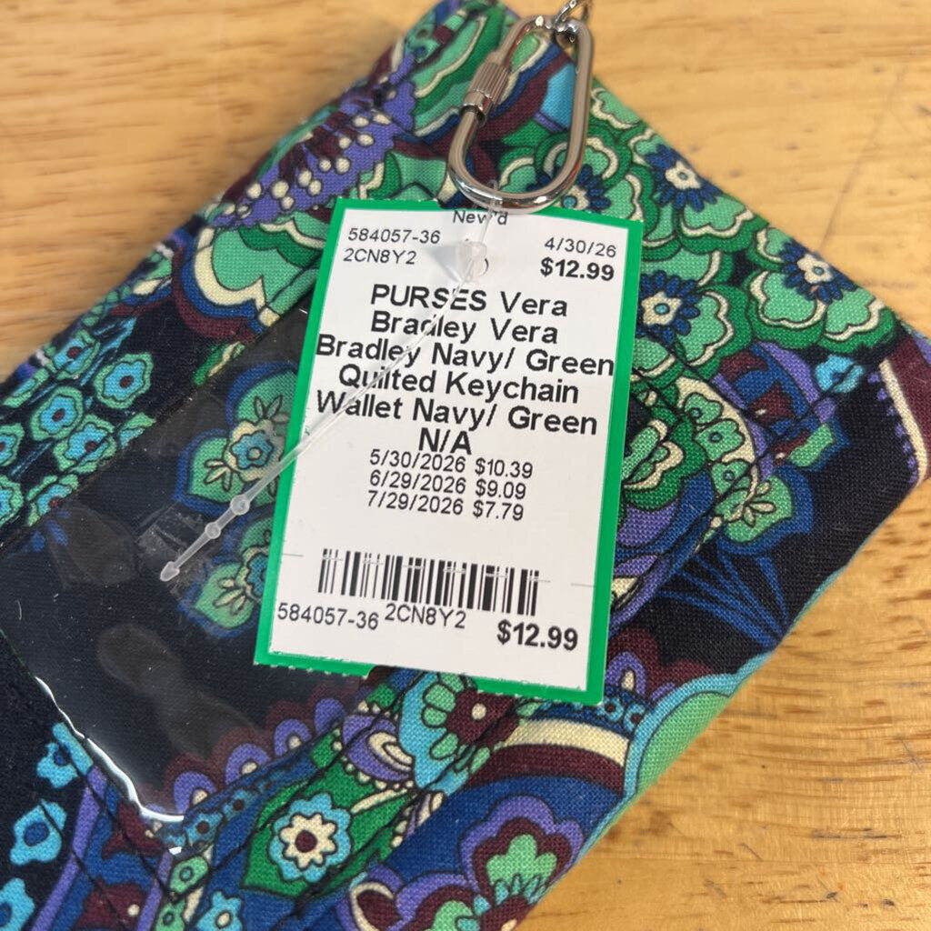 Vera Bradley Navy/ Green Quilted Keychain Wallet