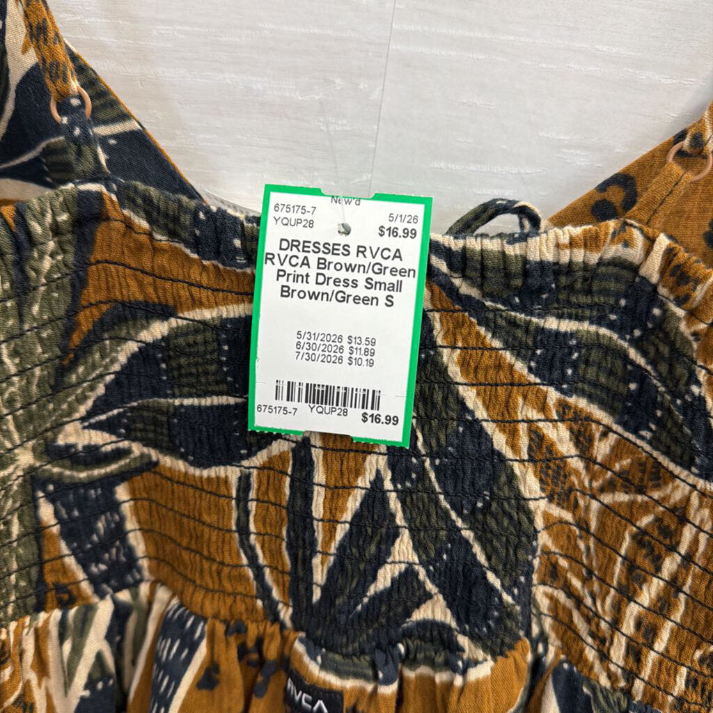 RVCA Brown/Green Print Dress Small
