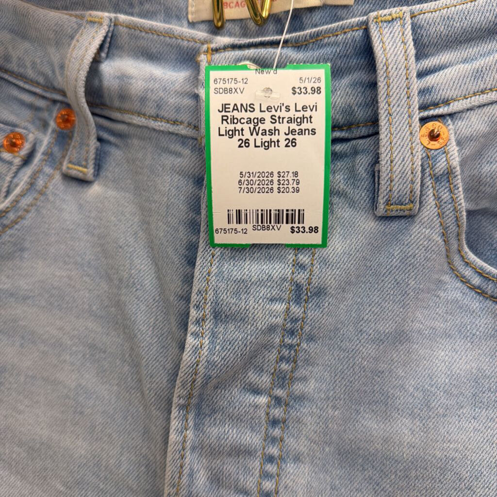 Levi Ribcage Straight Light Wash Jeans 26