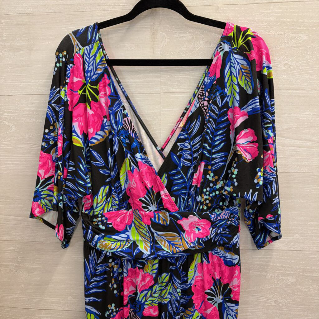 Lilly Pulitzer Parigi Elbow Sleeve Midi Black/Pink Print Large – newdsalem
