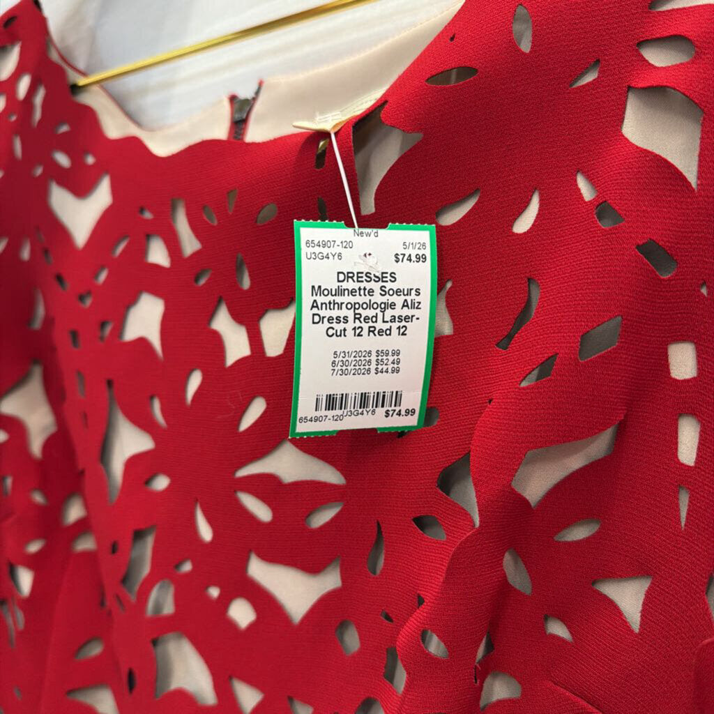 Anthropologie Aliz Dress Red Laser-Cut 12