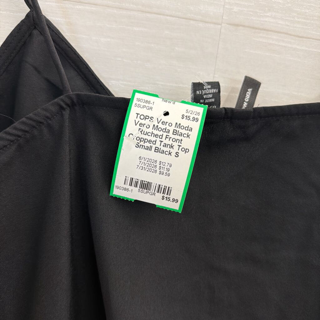Vero Moda Black Ruched Front Cropped Tank Top Small
