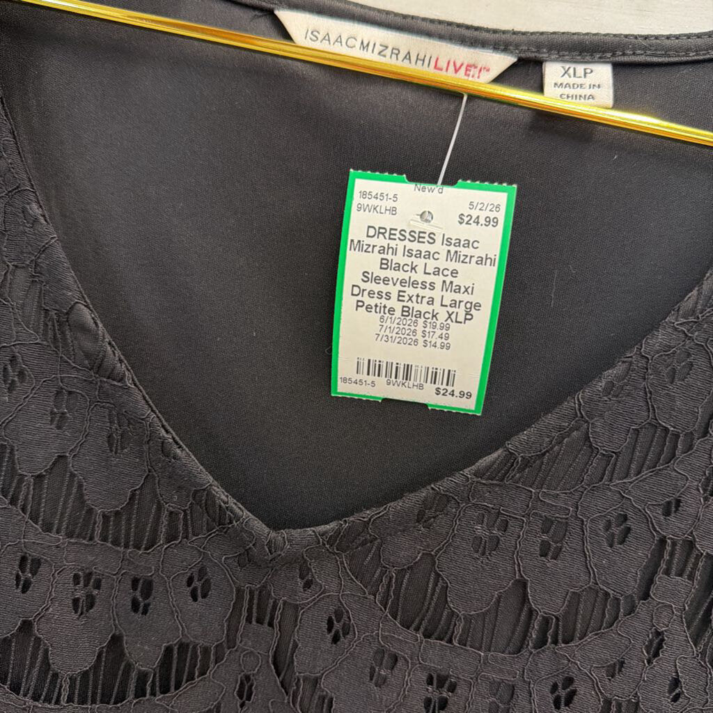 Isaac Mizrahi Black Lace Sleeveless Maxi Dress Extra Large Petite
