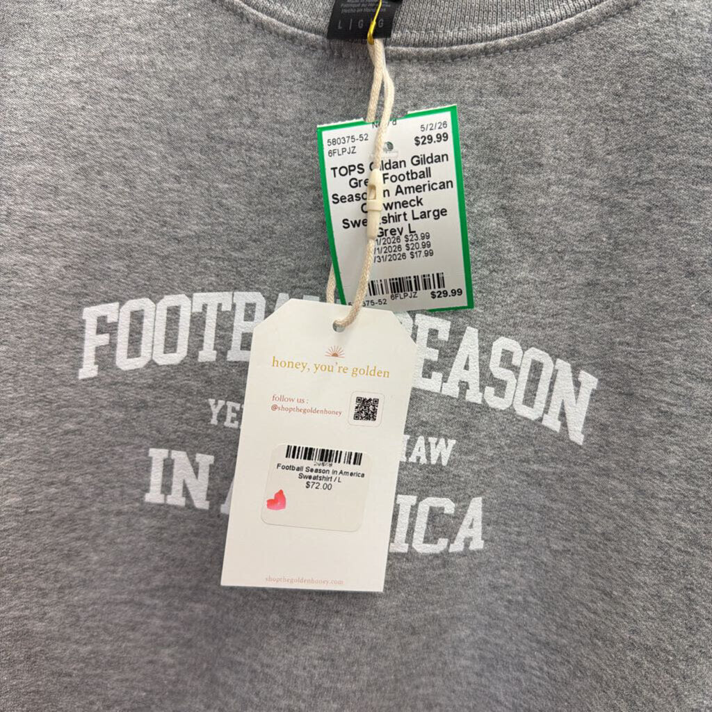 Gildan Grey Football Season In American Crewneck Sweatshirt Large