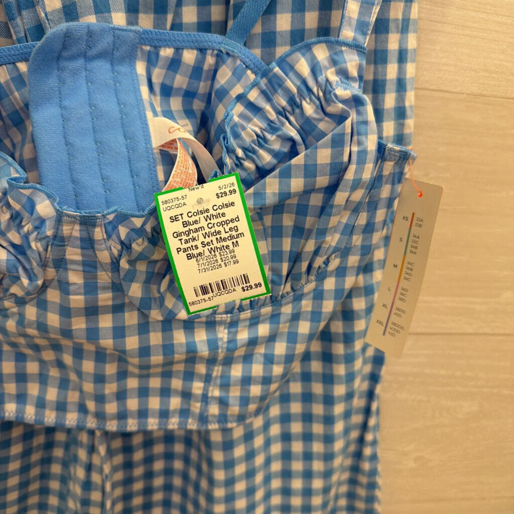 Colsie Blue/ White Gingham Cropped Tank/ Wide Leg Pants Set Medium