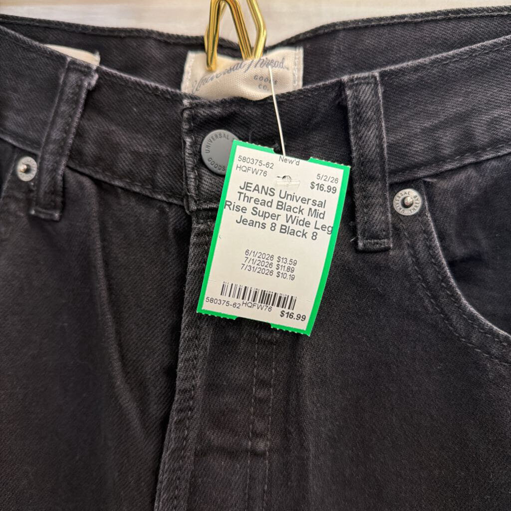 Black Mid Rise Super Wide Leg Jeans 8