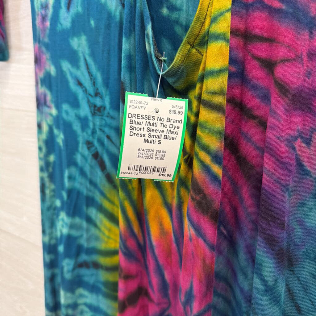 Blue/ Multi Tie Dye Short Sleeve Maxi Dress Small