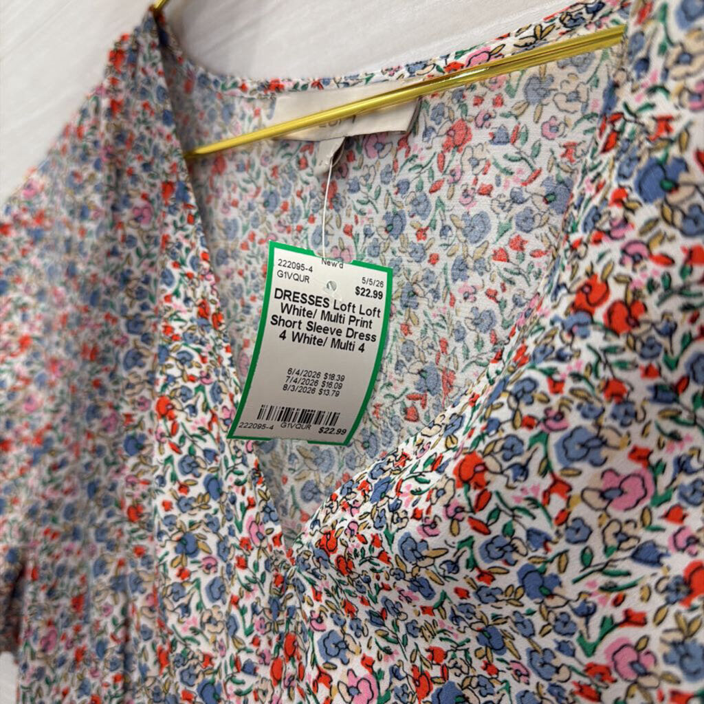 Loft White/ Multi Print Short Sleeve Dress 4