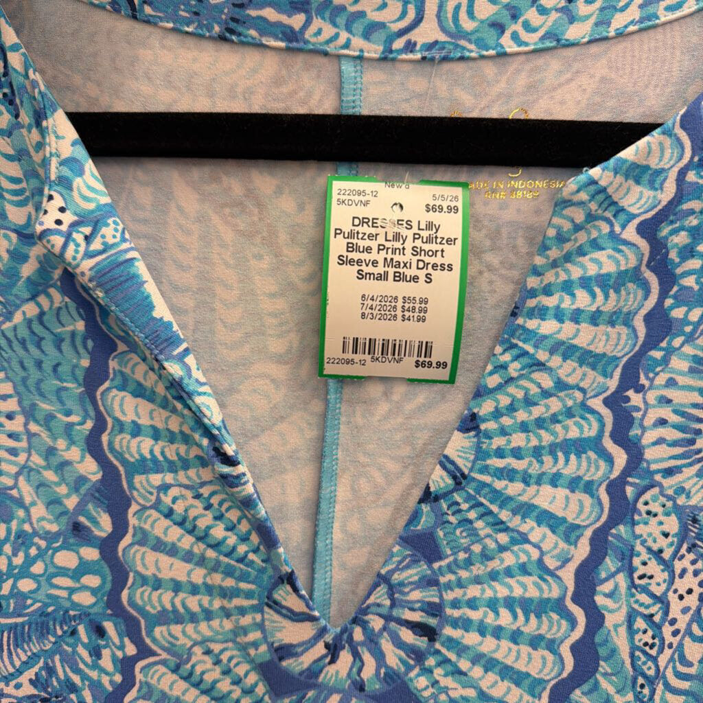 Lilly Pulitzer Blue Print Short Sleeve Maxi Dress Small