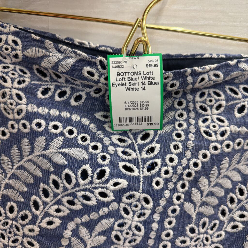 Loft Blue/ White Eyelet Skirt 14