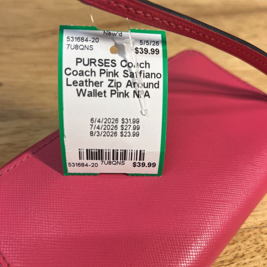 Coach Pink Saffiano Leather Zip Around Wallet