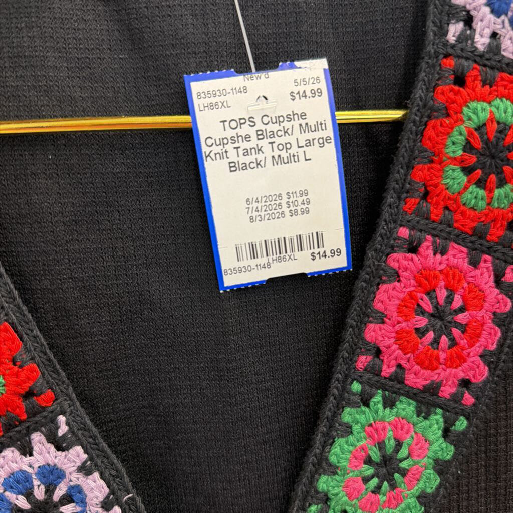 Cupshe Black/ Multi Knit Tank Top Large