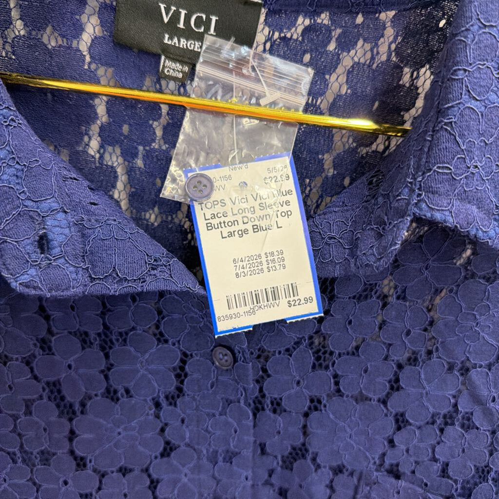 Vici Blue Lace Long Sleeve Button Down Top Large