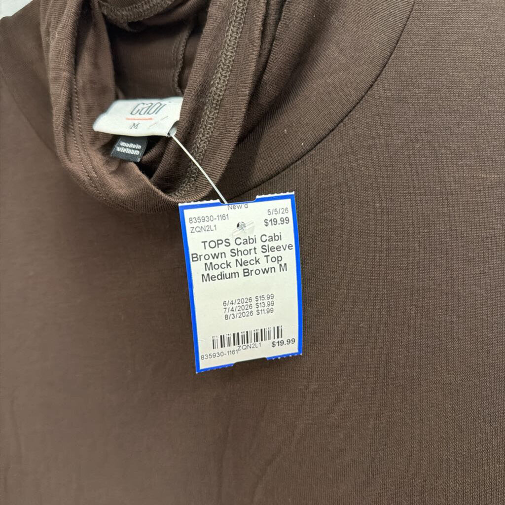 Cabi Brown Short Sleeve Mock Neck Top Medium