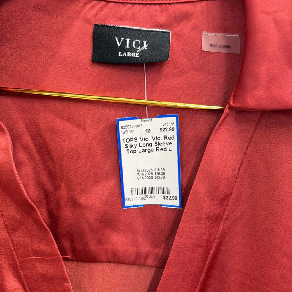 Vici Red Silky Long Sleeve Top Large