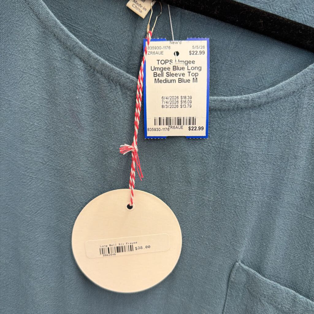 Umgee Blue Long Bell Sleeve Top Medium