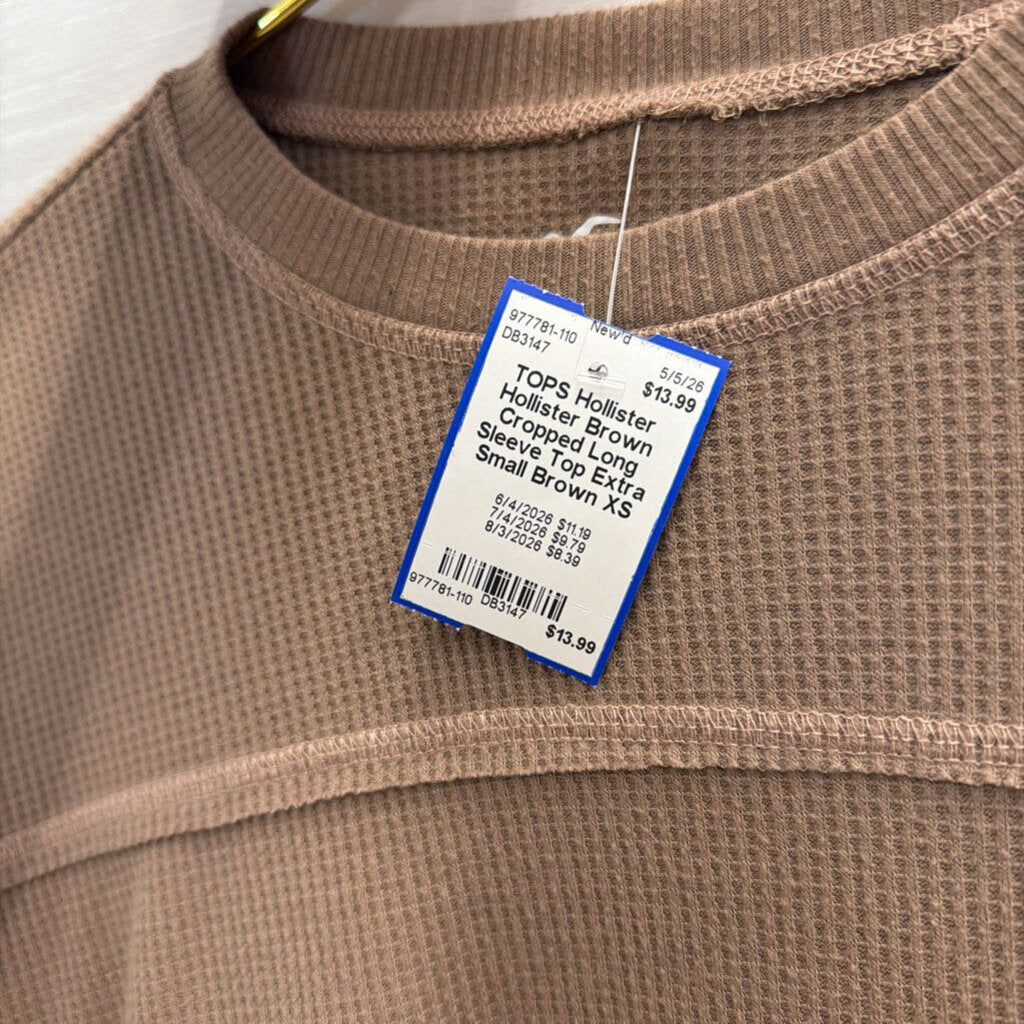 Hollister Brown Cropped Long Sleeve Top Extra Small