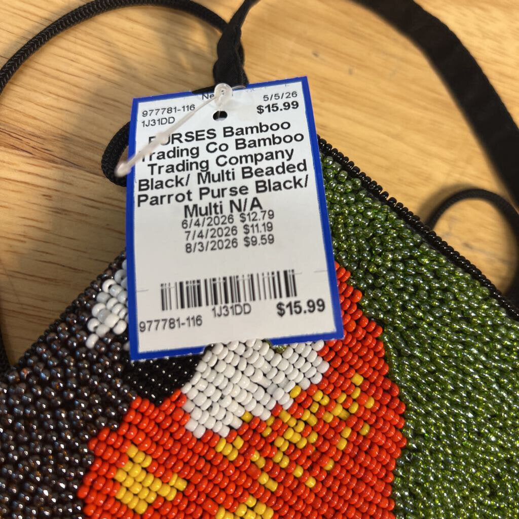 Bamboo Trading Company Black/ Multi Beaded Parrot Purse